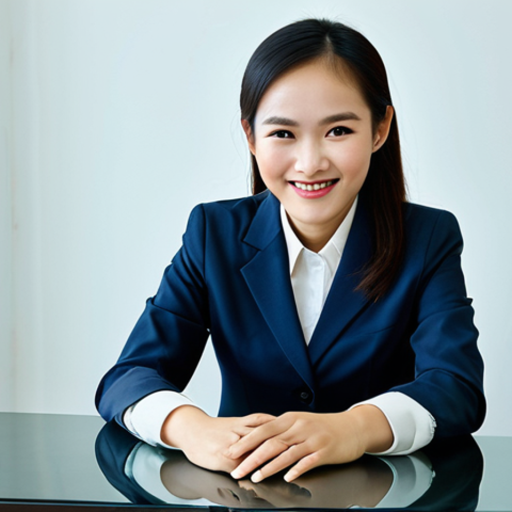 **
"A businesswoman in a professional, modest business suit, sitting at a desk in a brightly lit, modern office in Ho Chi Minh City, Vietnam. She is smiling slightly and looking directly at the viewer. Fully clothed, appropriate attire, safe for work. Perfect anatomy, correct proportions, natural pose, well-formed hands, proper finger count, natural body proportions, professional photography, high quality."
**