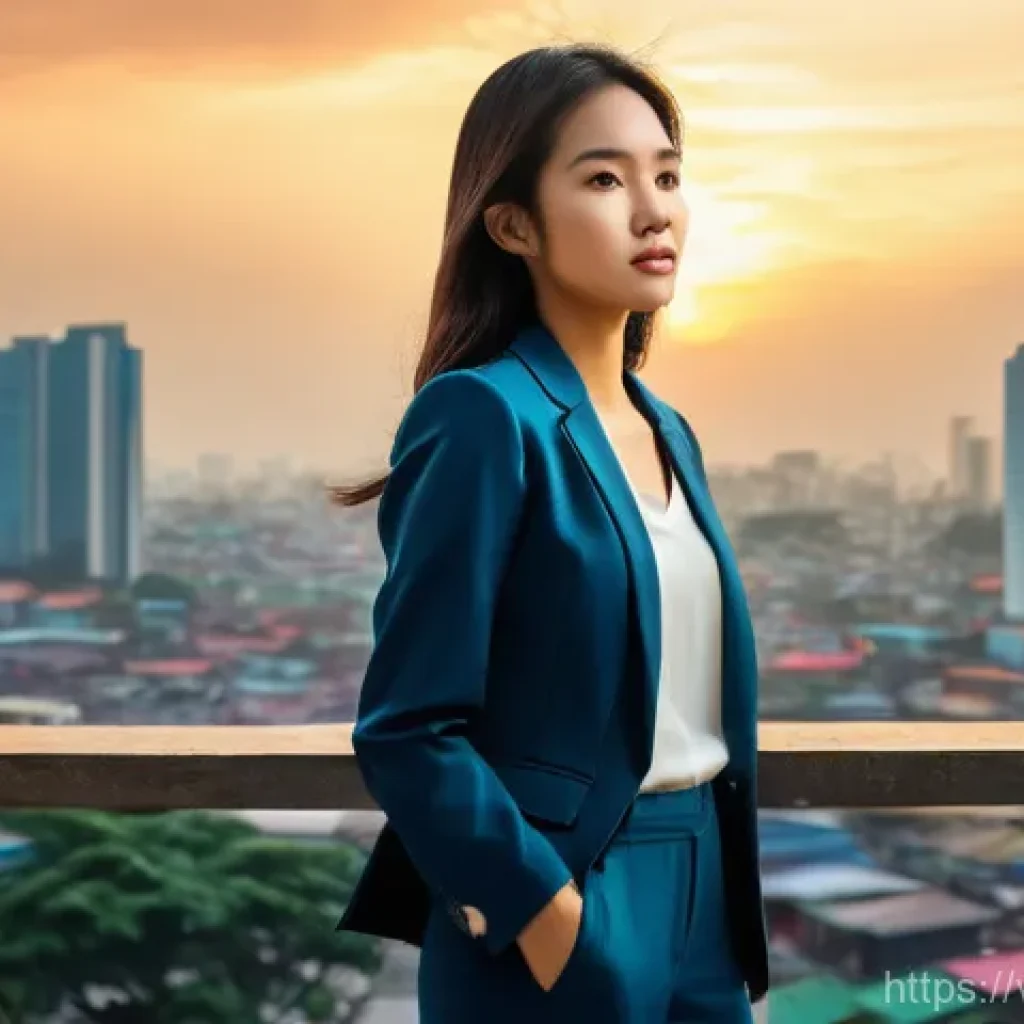 자아 한계 확장을 위한 비즈니스 상황 적용하기 - **Prompt:** A young Vietnamese female entrepreneur, dressed in a smart casual blazer and trousers, s...