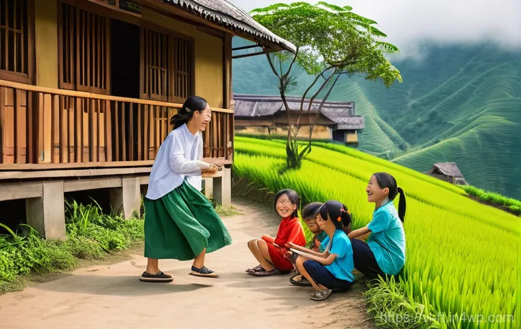 자아 한계 확장을 위한 사회적 책임 이해하기 - **Prompt:** A vibrant scene in a picturesque, verdant highland village in Northern Vietnam, similar ...