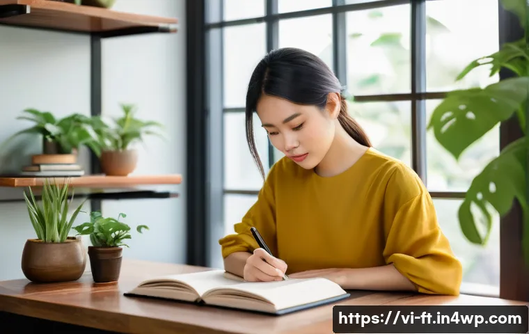 자아 한계 확장을 위한 자신의 약점 인정하기 - A thoughtful Vietnamese young professional woman sitting at a modern wooden desk in a cozy home offi...