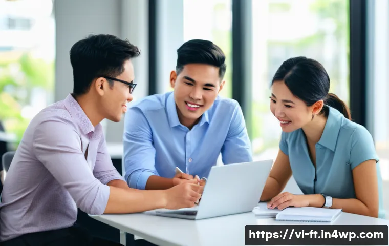 자아 한계 확장을 위한 피드백 수용 기술 - A professional Vietnamese office scene showing diverse colleagues in business casual attire engaged ...