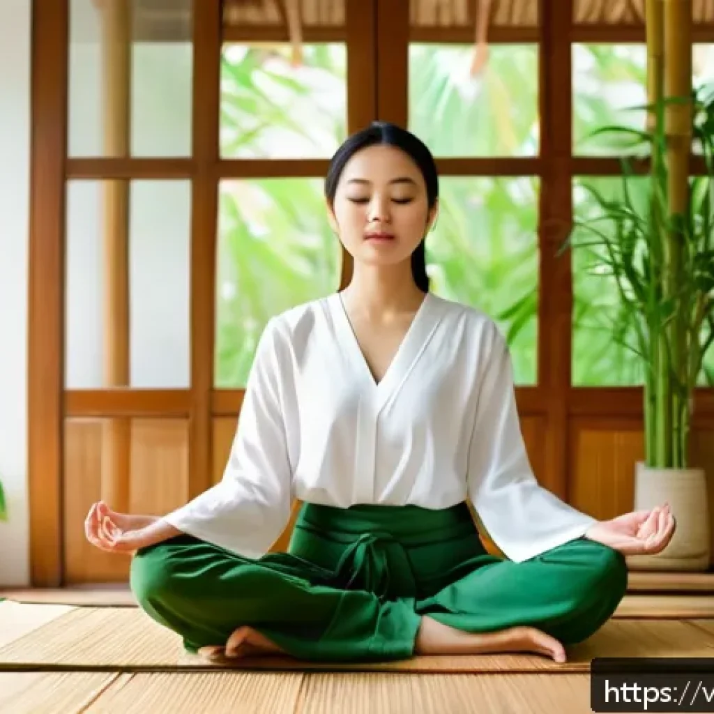 자아 한계 확장을 위한 자기 동기부여 기술 - A serene Vietnamese woman practicing morning meditation in a bright, minimalist room with traditiona...
