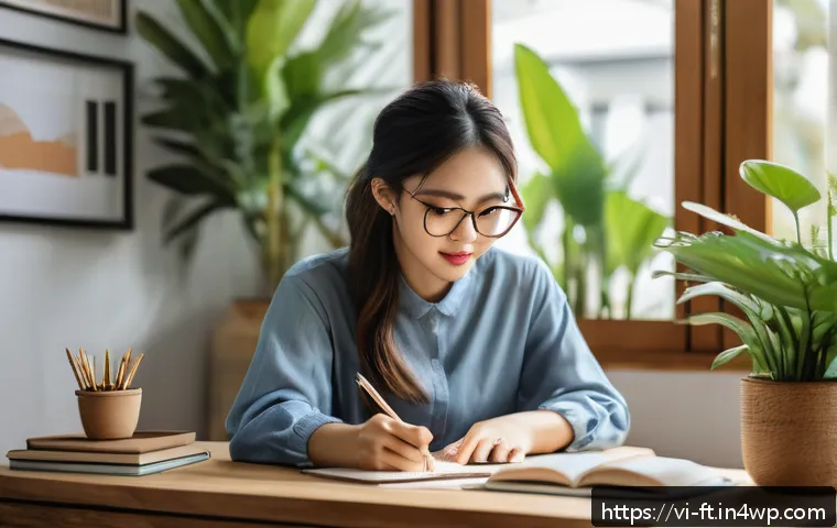 자아 한계 확장을 위한 명확한 비전 설정 방법 - A young Vietnamese woman sitting at a neat desk in a cozy home office, wearing smart casual clothing...