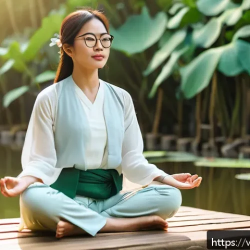 Home 17 자아 한계 확장을 위한 감정 관리 기법 - A serene Vietnamese woman practicing mindful meditation outdoors in a lush green park at sunrise, si...